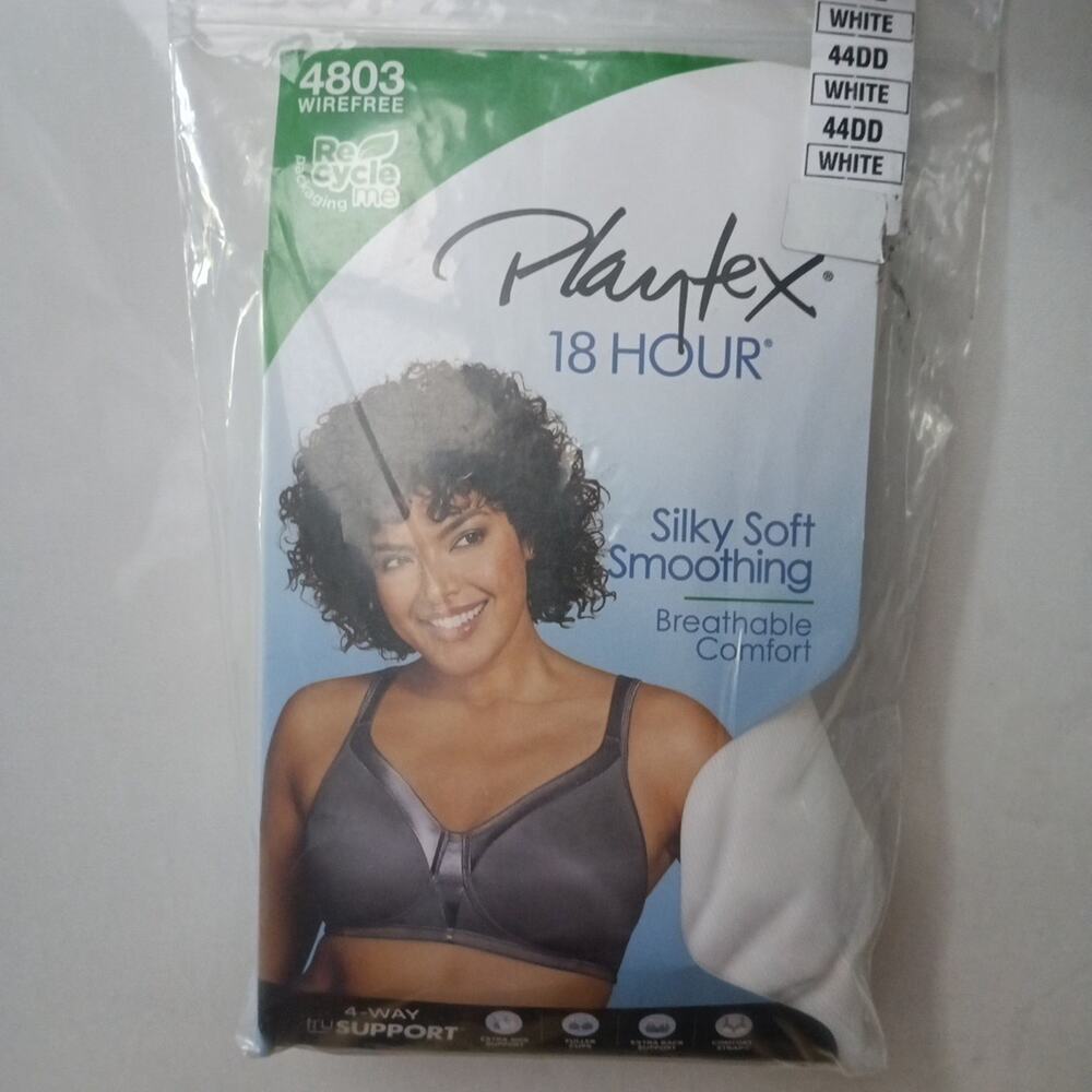 Playtex Women's 18 Hour Silky Soft Smoothing 4803 Wireless Bra Size 44DD White